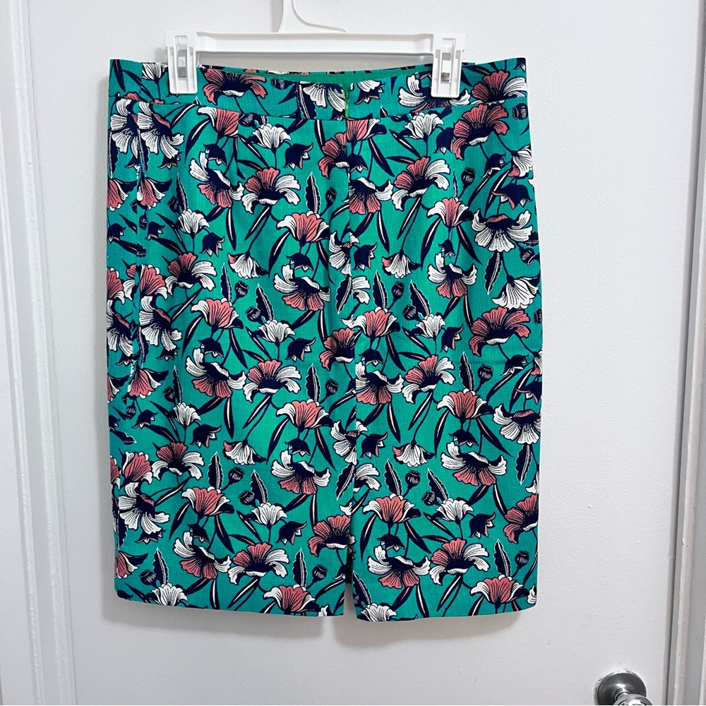 J.Crew Kelly Green Lily Floral Print Pencil Skirt sz 10